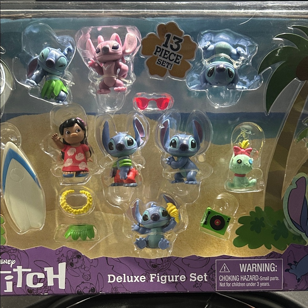 Disney Stitch 13-Piece Deluxe Figure Set - Blue, Pink, Green